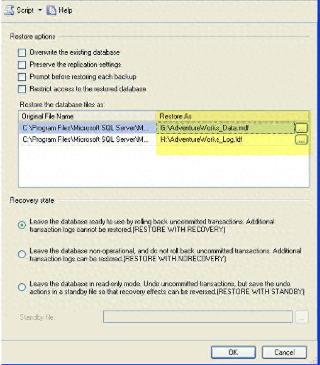 将 SQL Server 数据库恢复到不同的文件名和位置