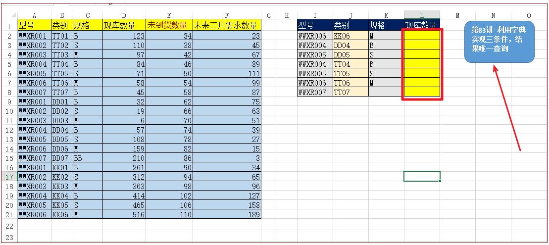 利用字典实现三条件，结果唯一查询
